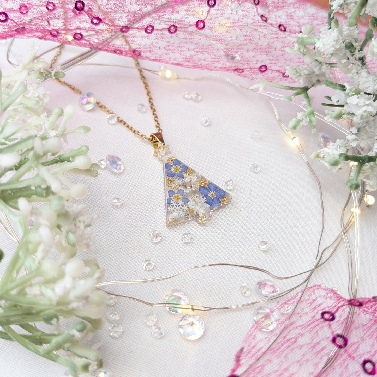 Forget me not Christmas tree necklace (gold)