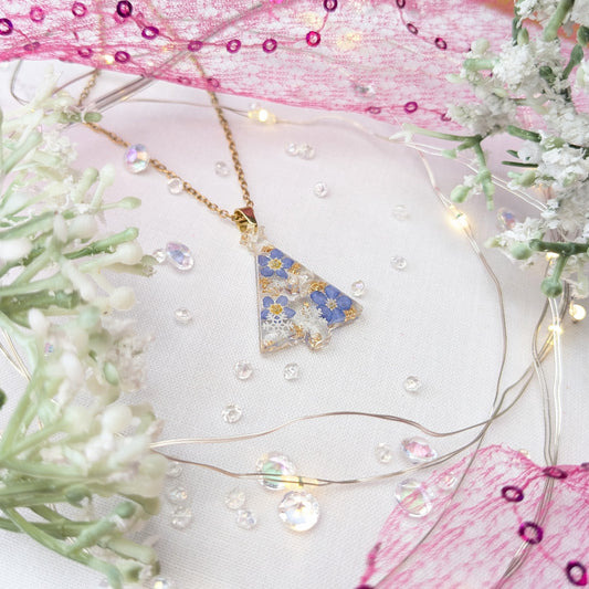 Forget me not Christmas tree necklace (gold)