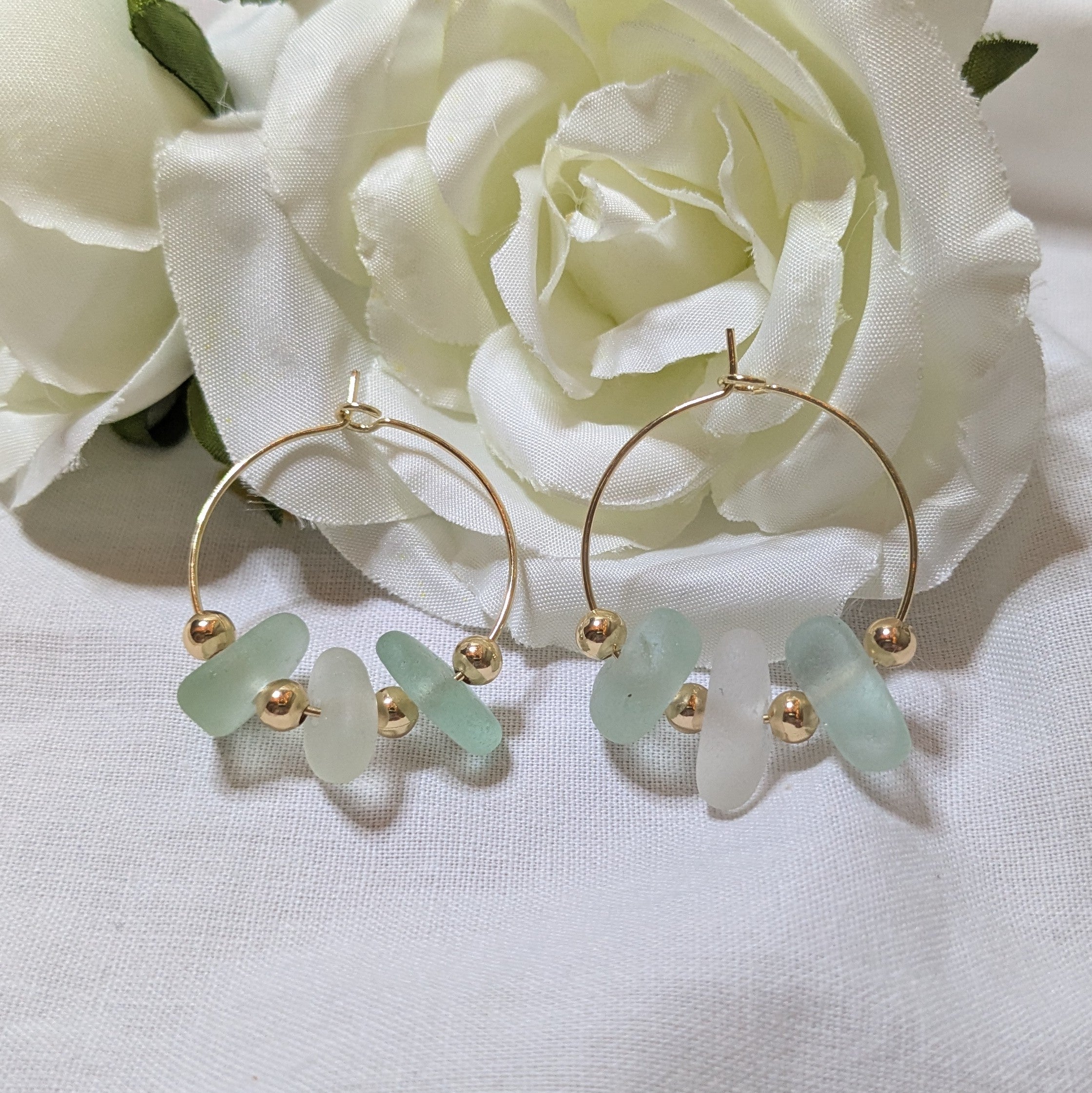 Isle of Wight sea glass hoop earrings