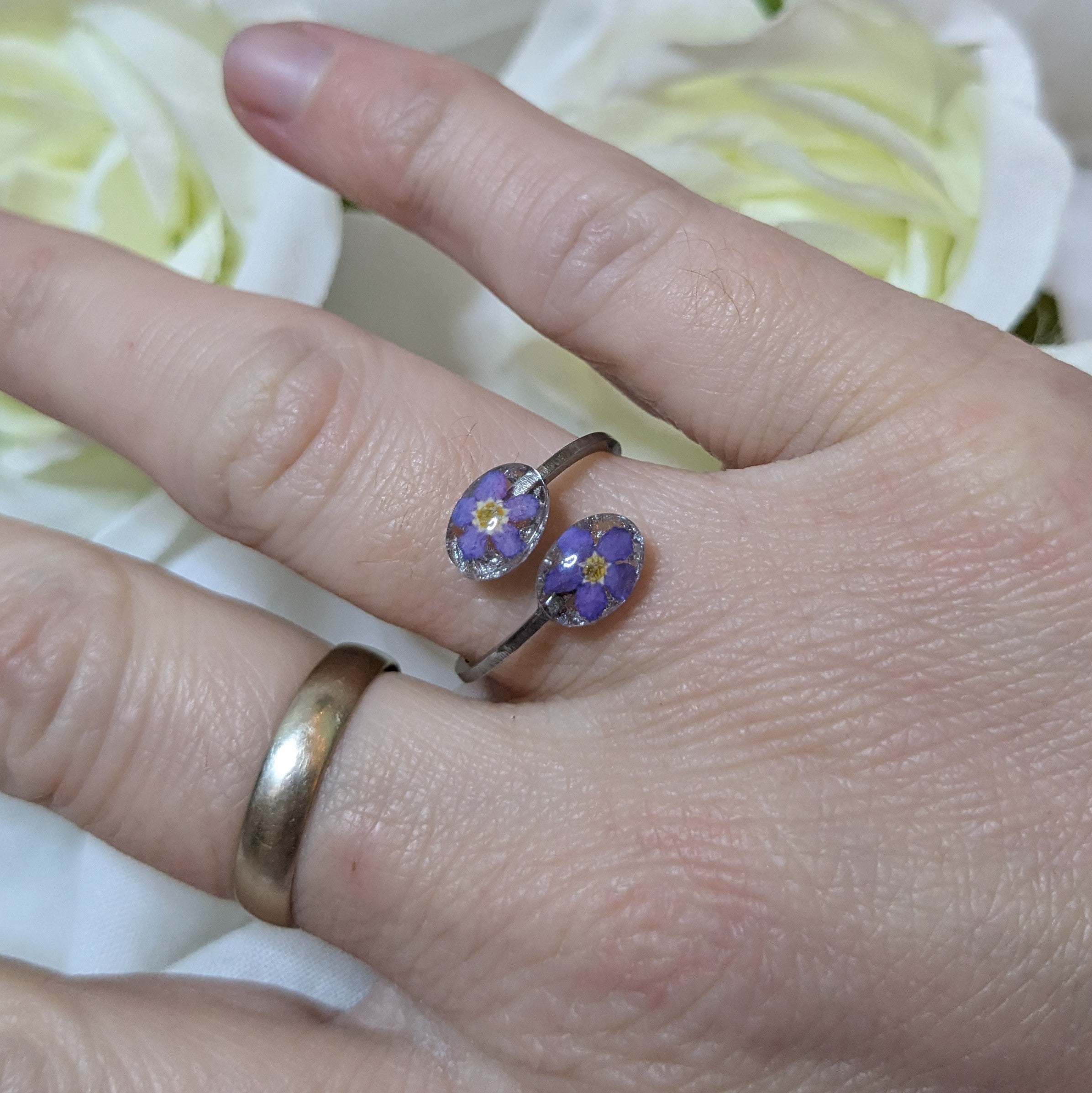 Handcrafted forget me not ring