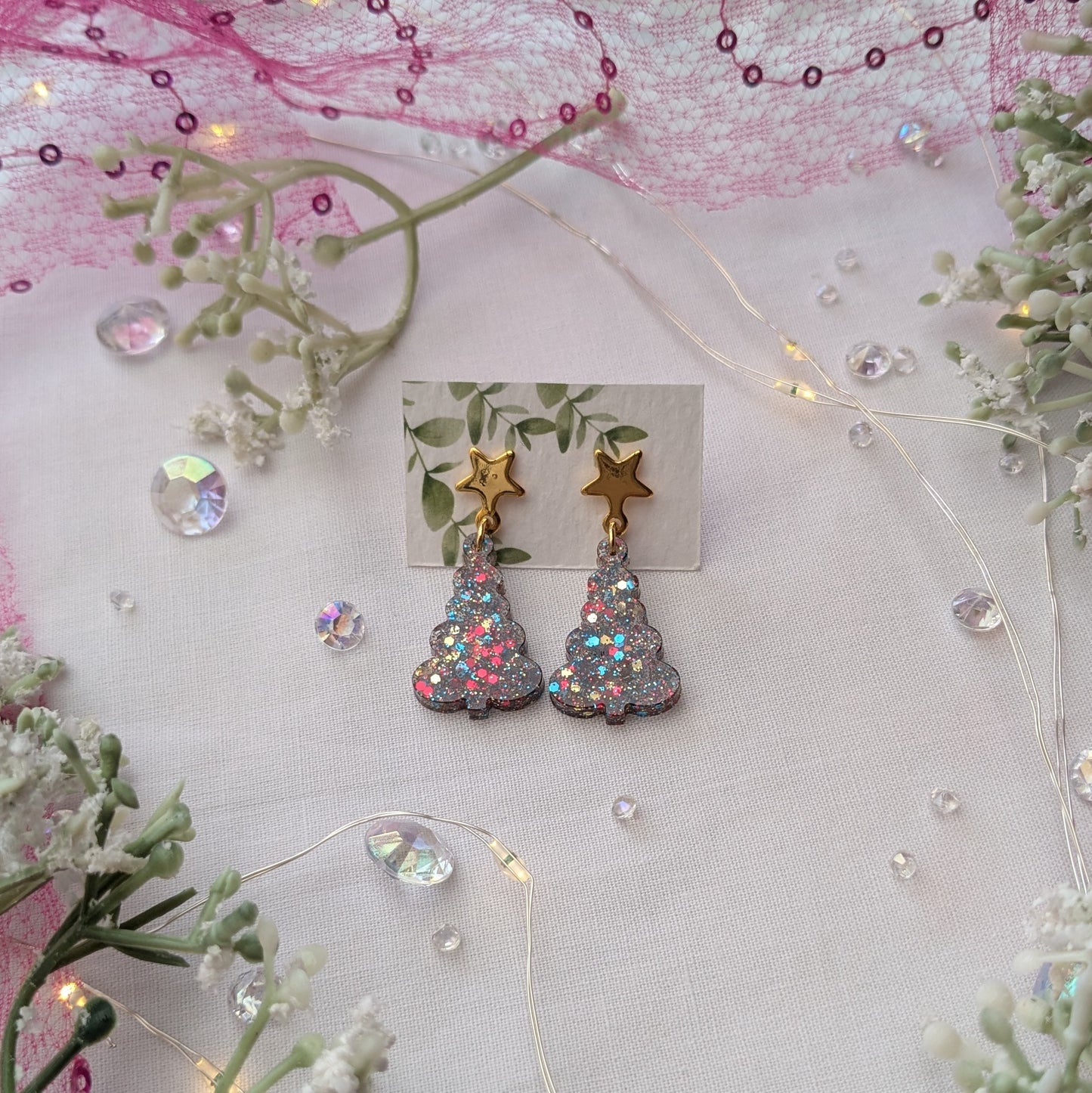 Star topped Xmas tree earrings (gold)