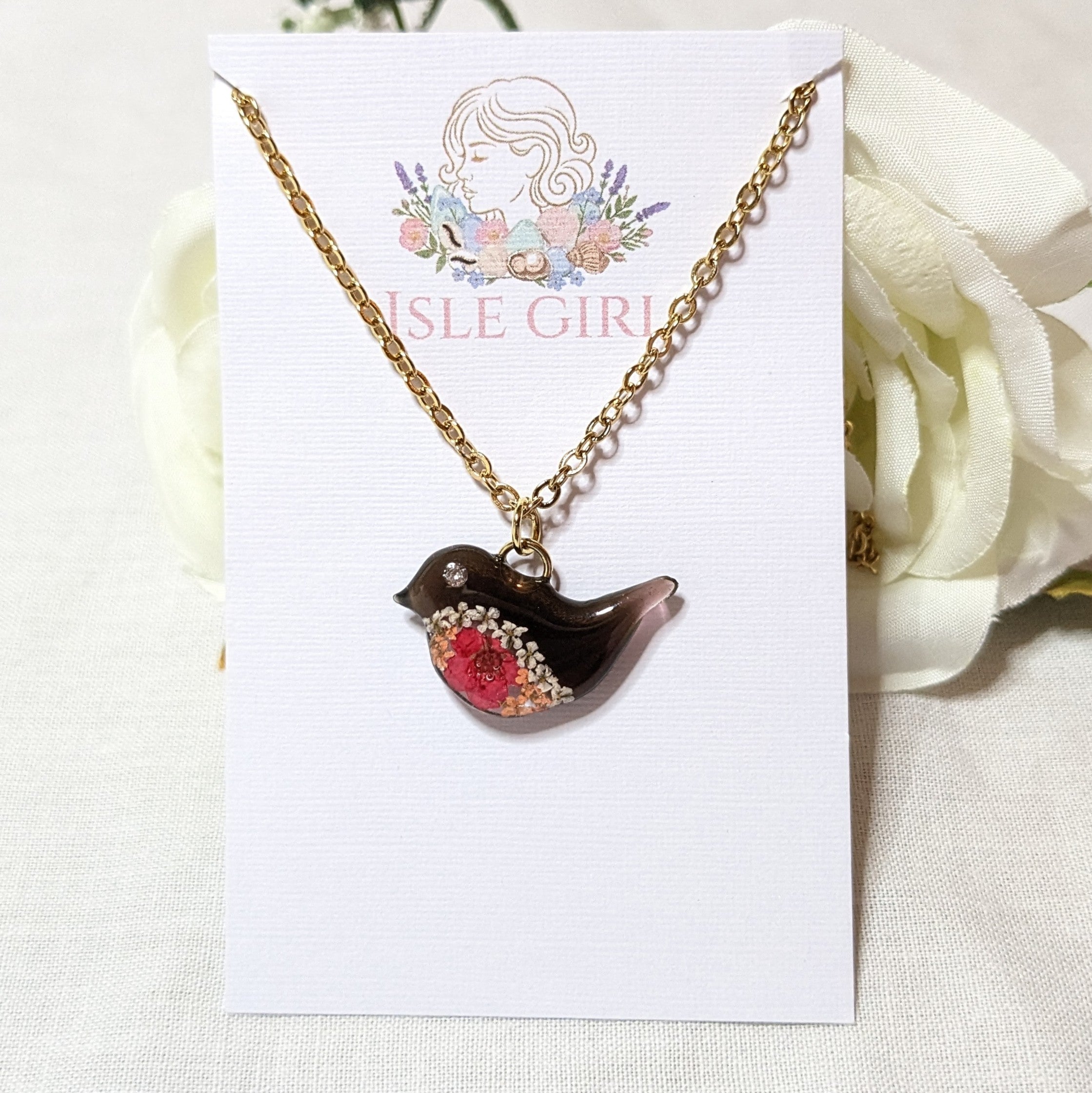 Robin in bloom necklace
