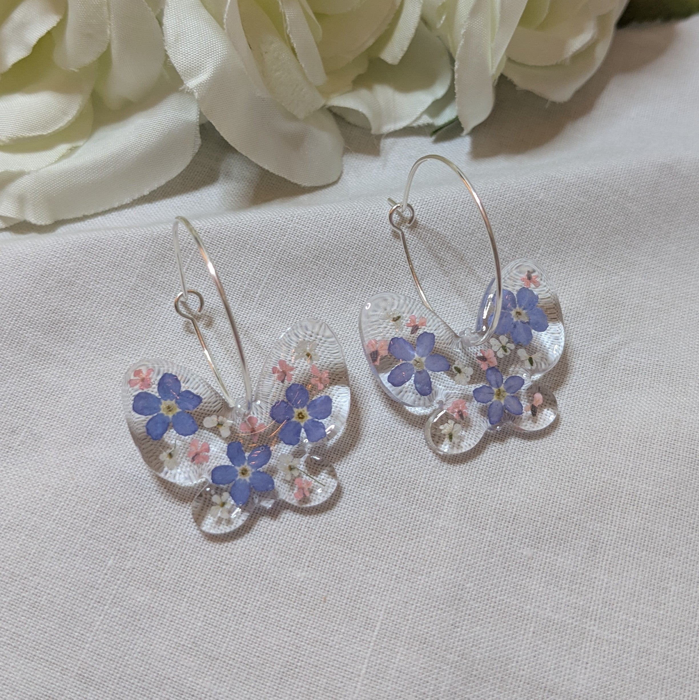 Forget me not butterfly hoops