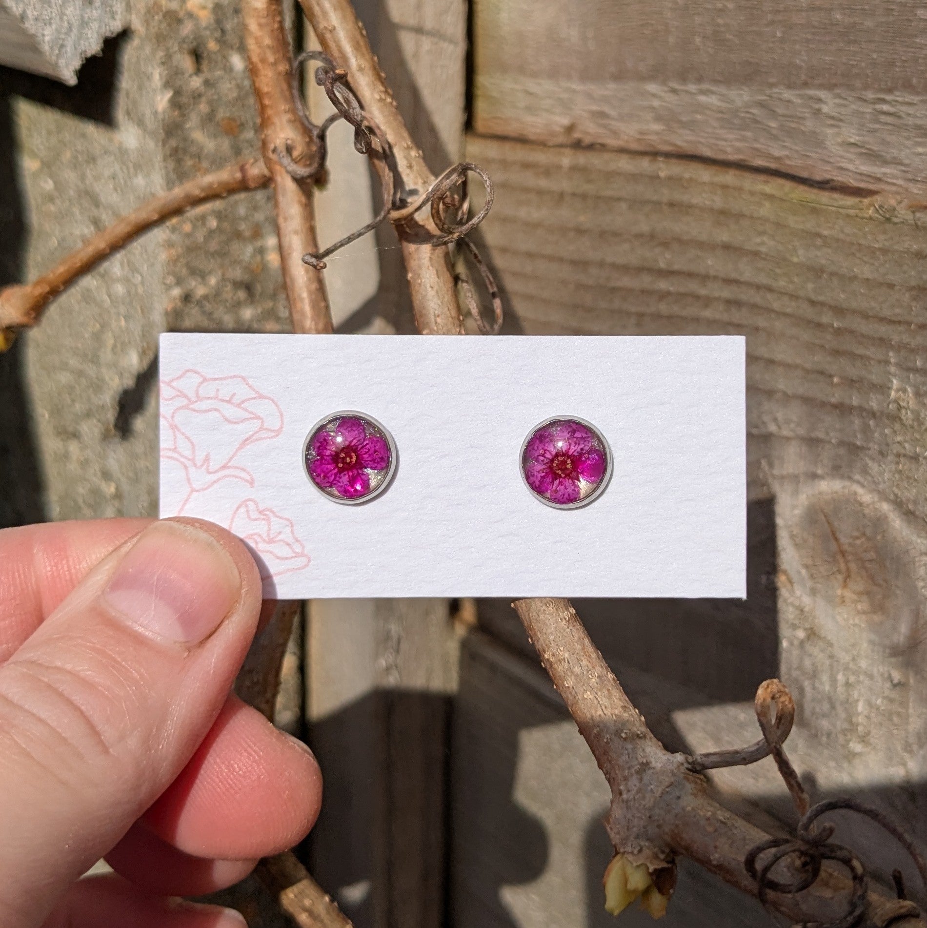 Dark pink flower blossom earrings