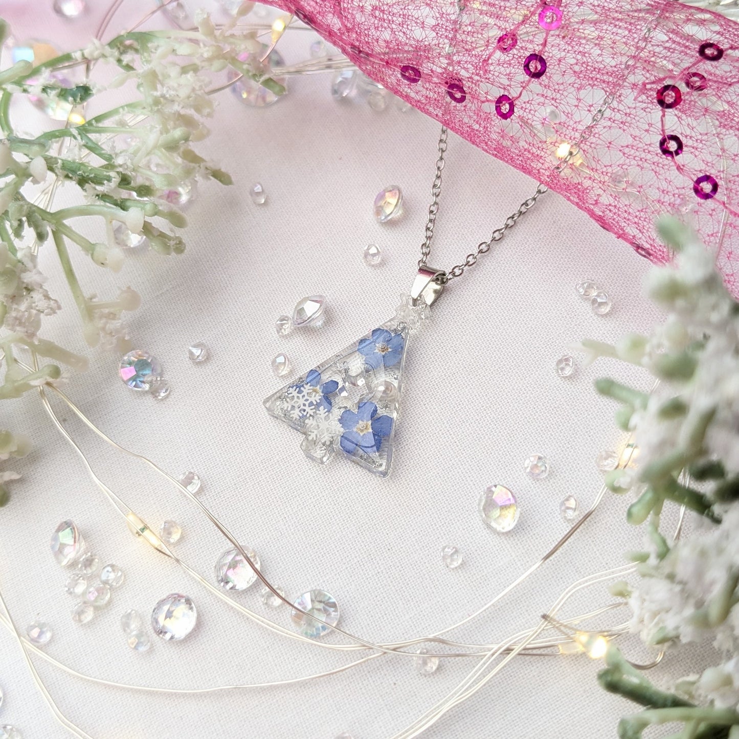 Forget me not Christmas tree necklace (silver)