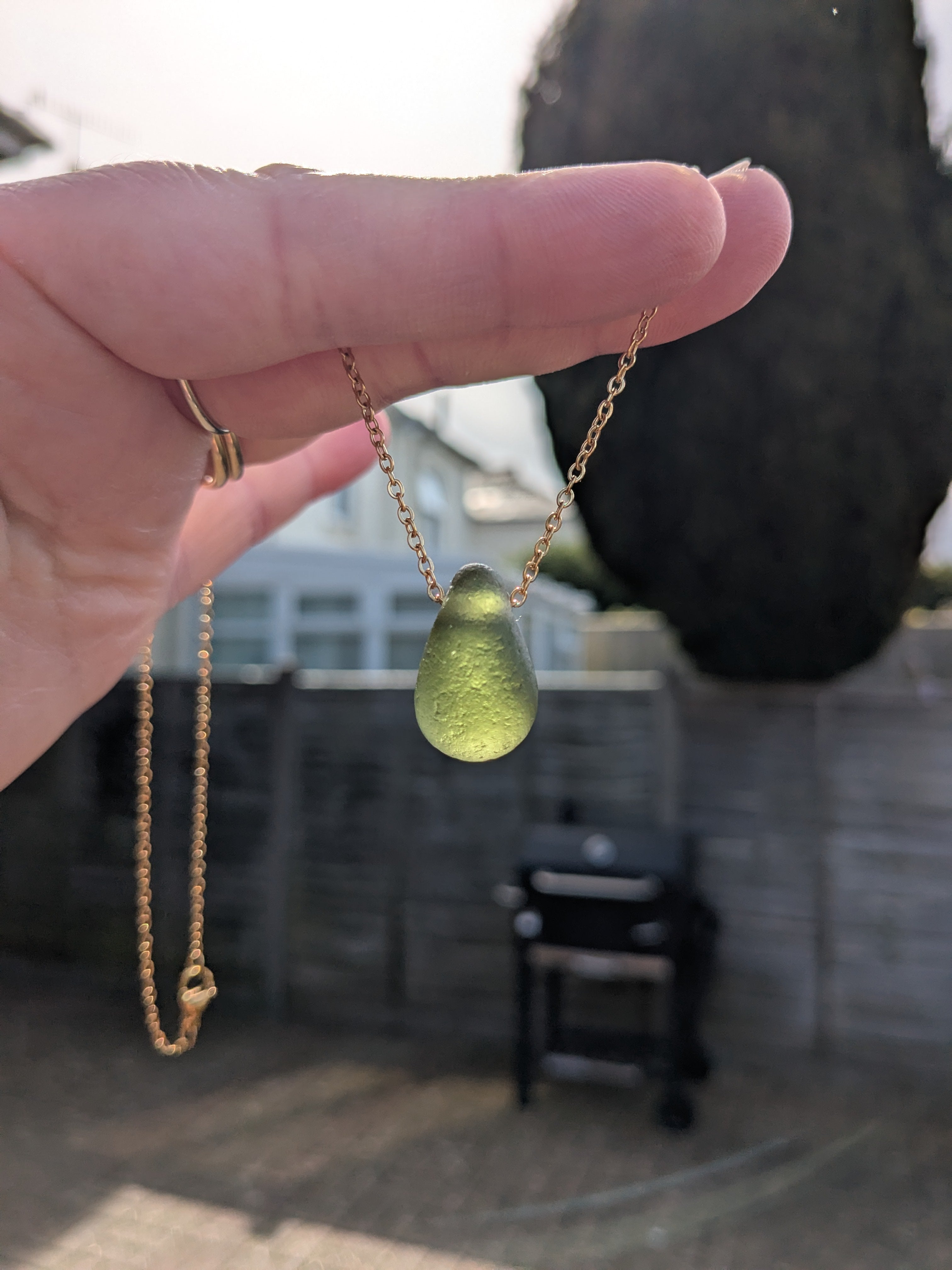 Pear drop sea glass necklace
