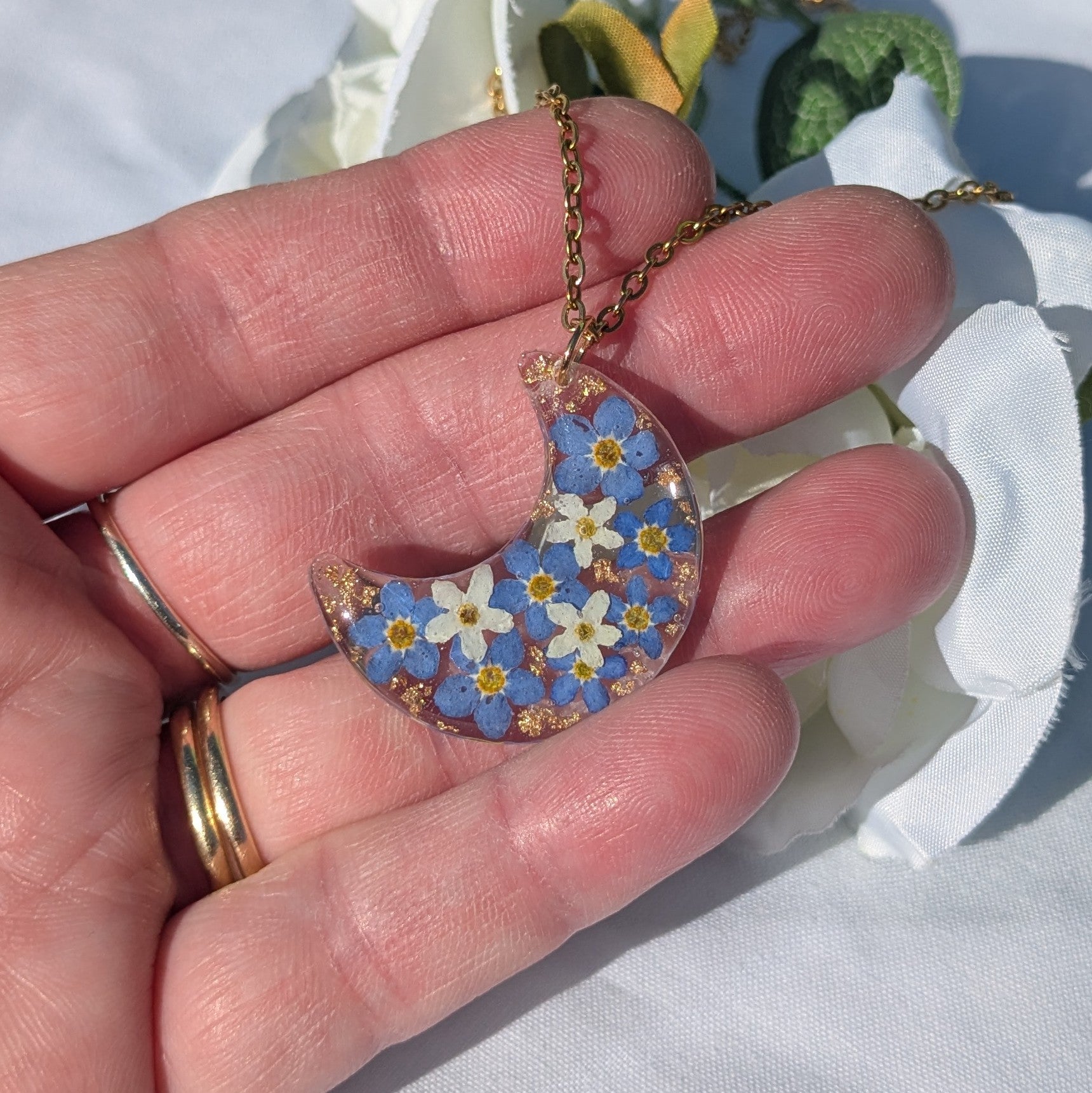 Forget me not moon necklace