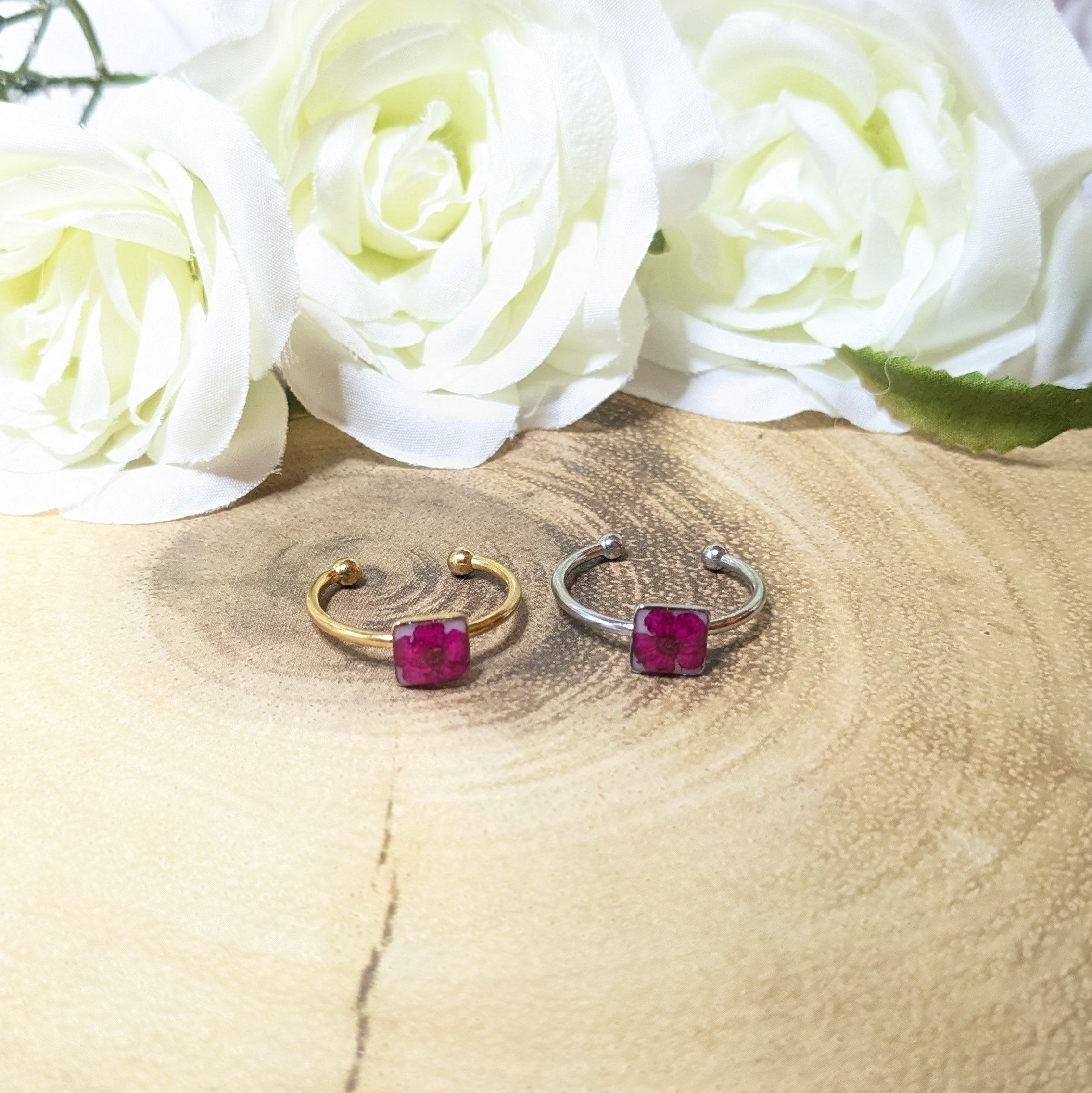 Flower blossom adjustable cuff ring