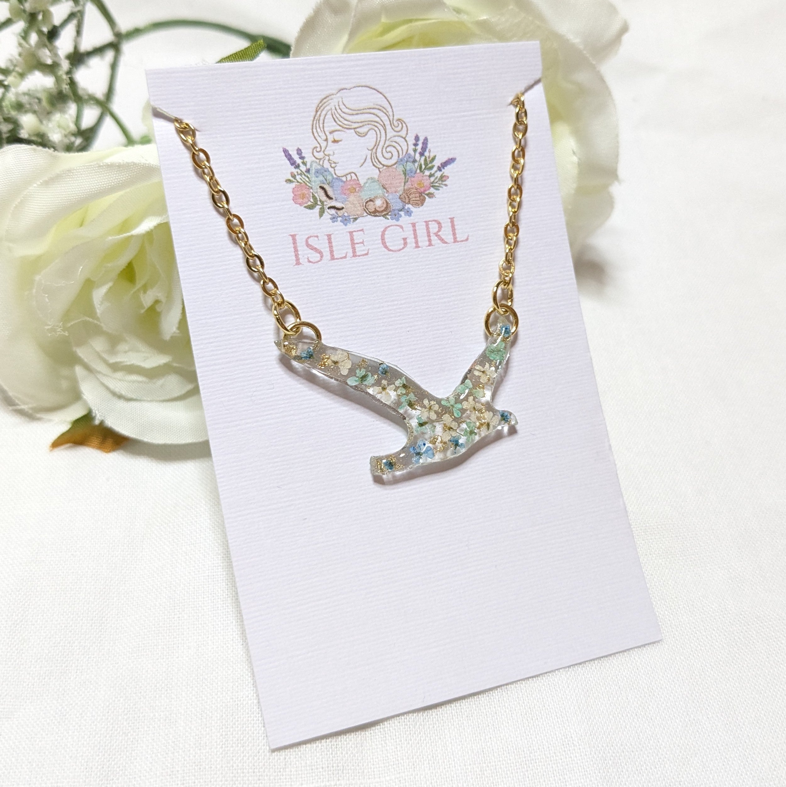 Blue and white Floral seagull necklace
