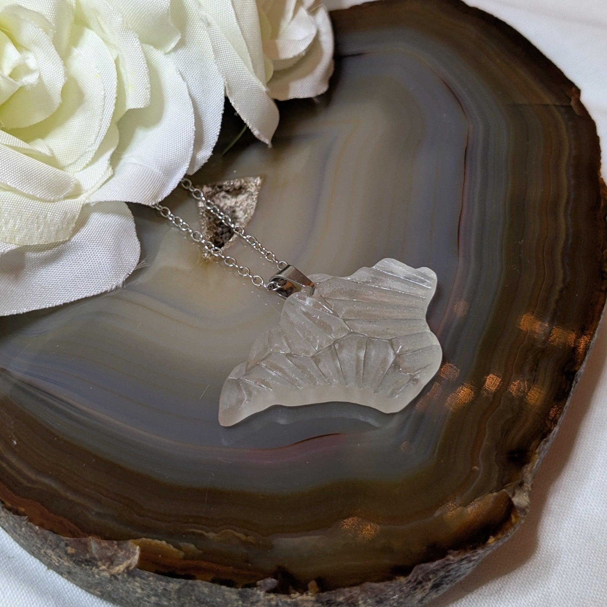 Hand carved patterned Isle of Wight sea glass necklace