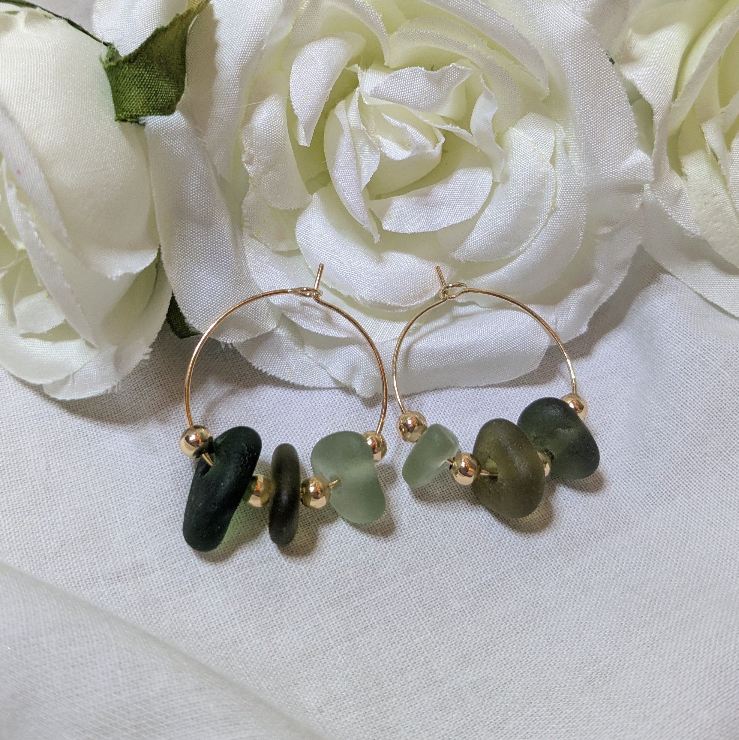 Isle of Wight sea glass hoop earrings