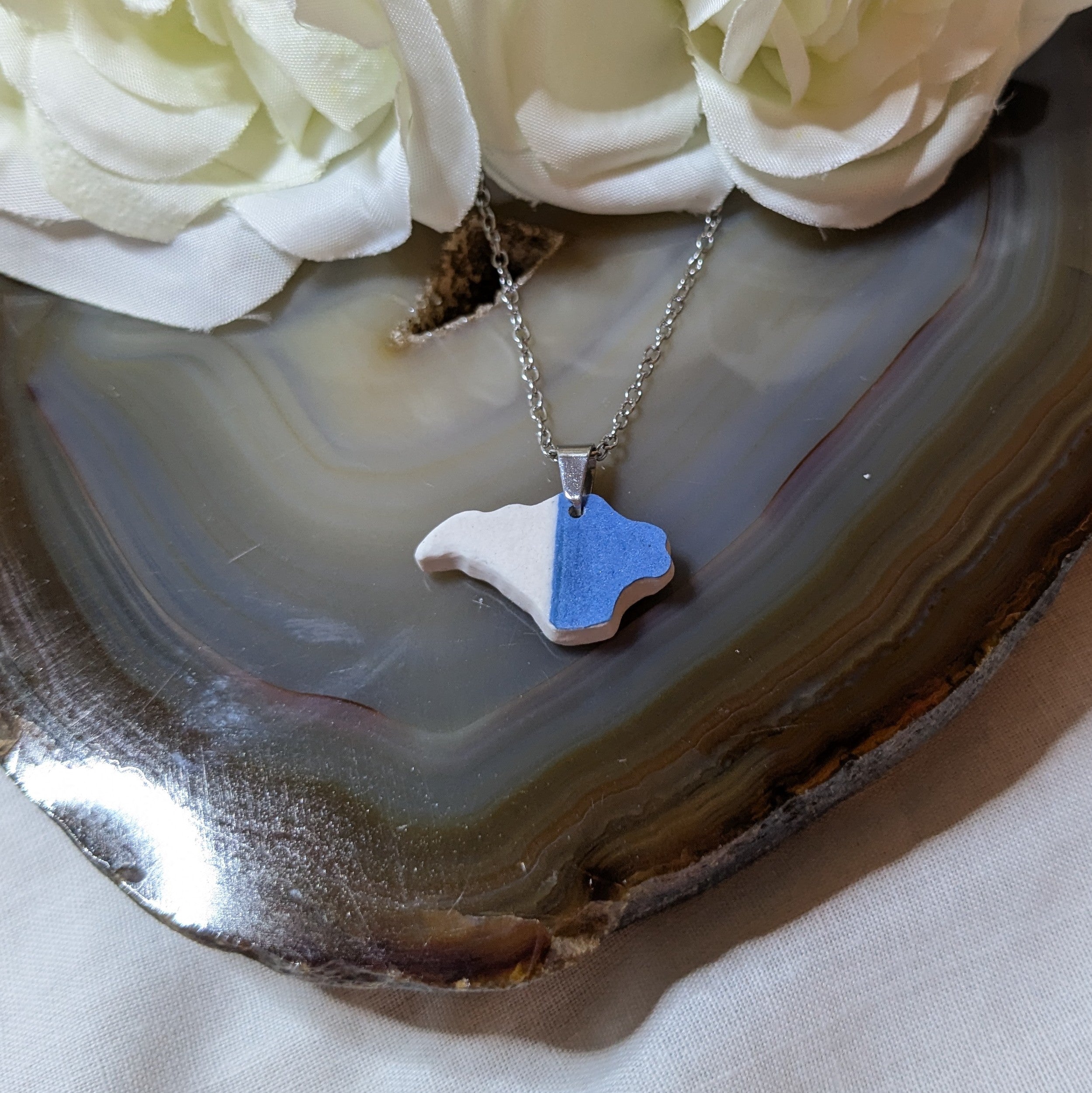 Hand carved Isle of Wight sea pottery necklace