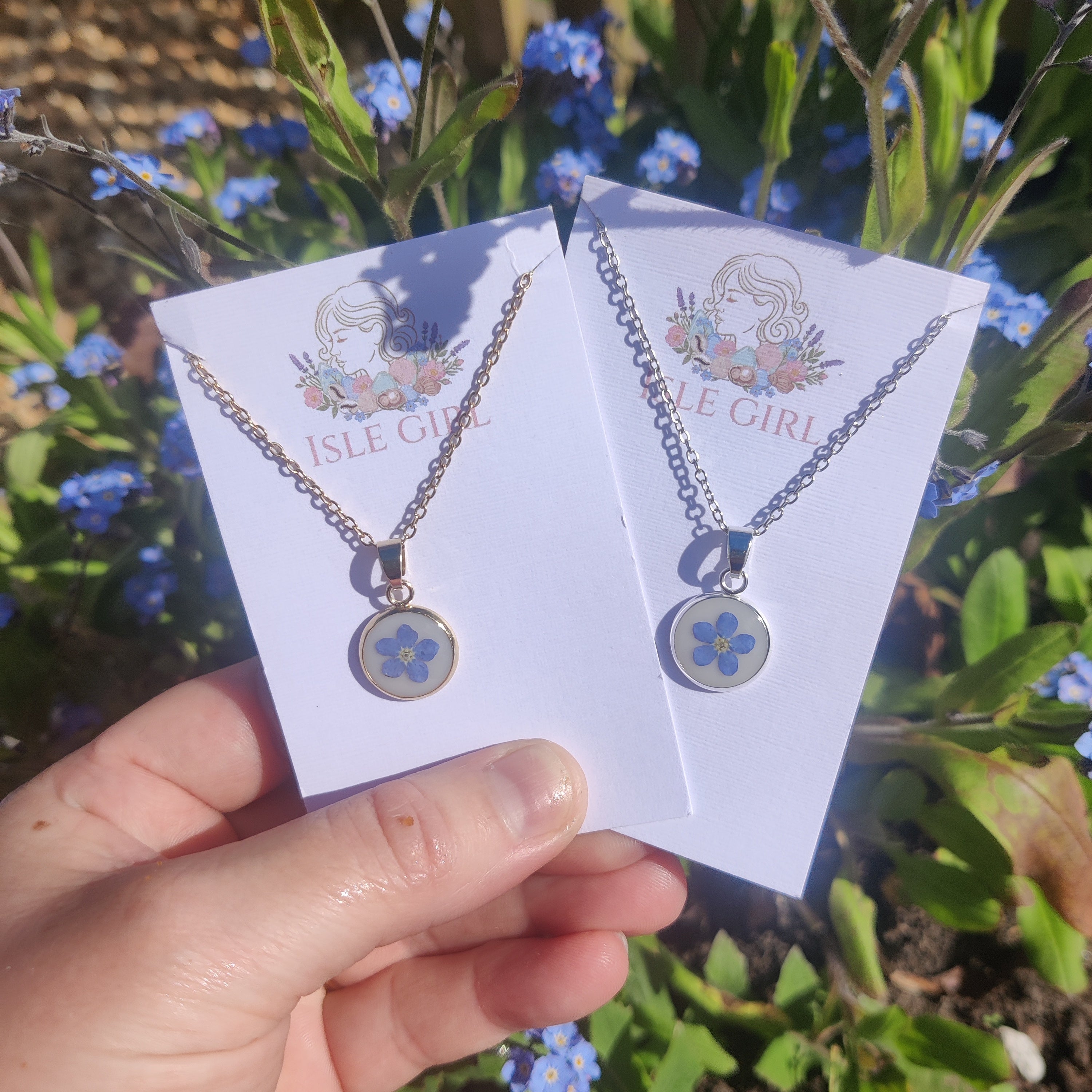 Little forget me not necklaces