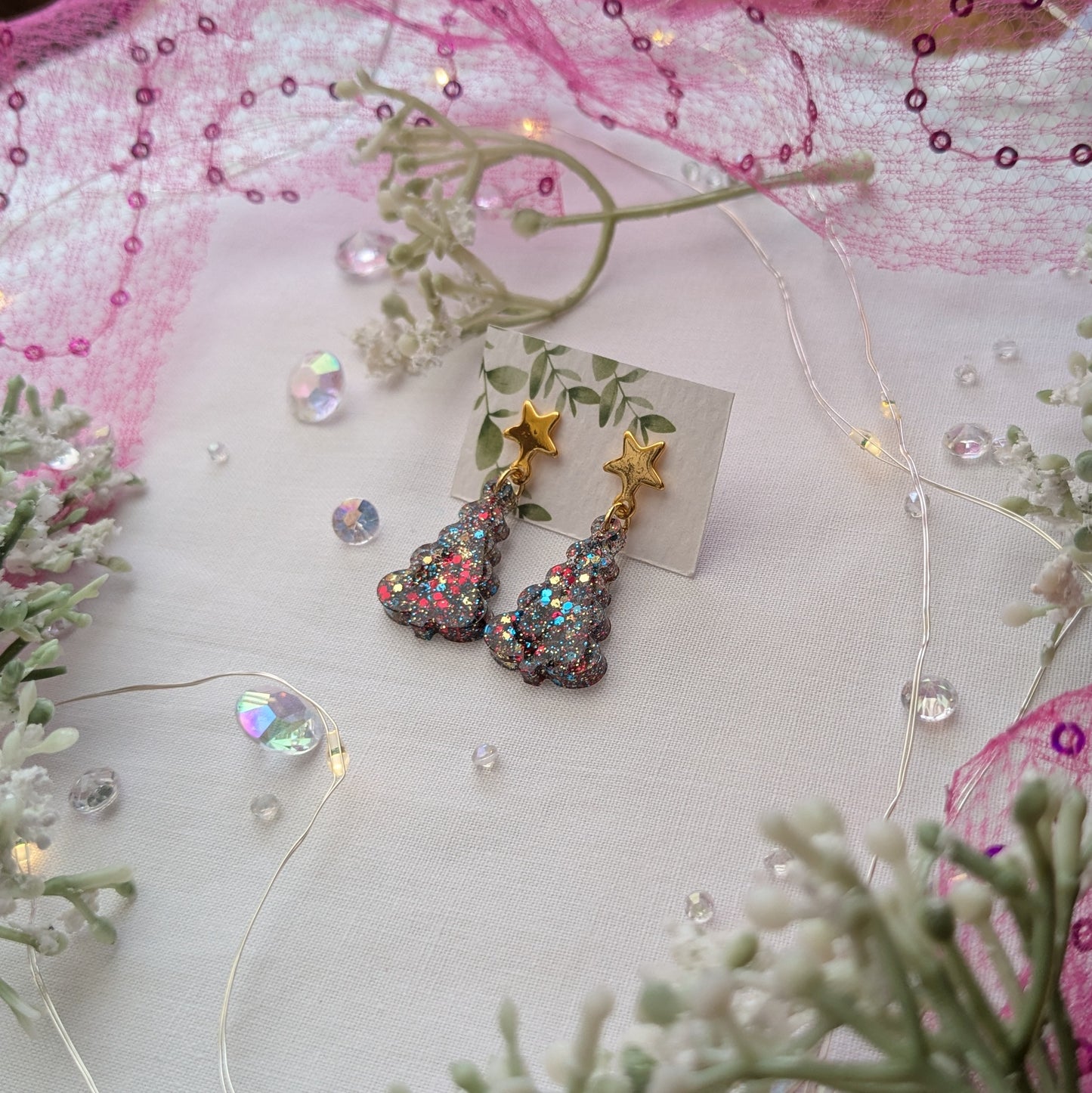 Star topped Xmas tree earrings (gold)