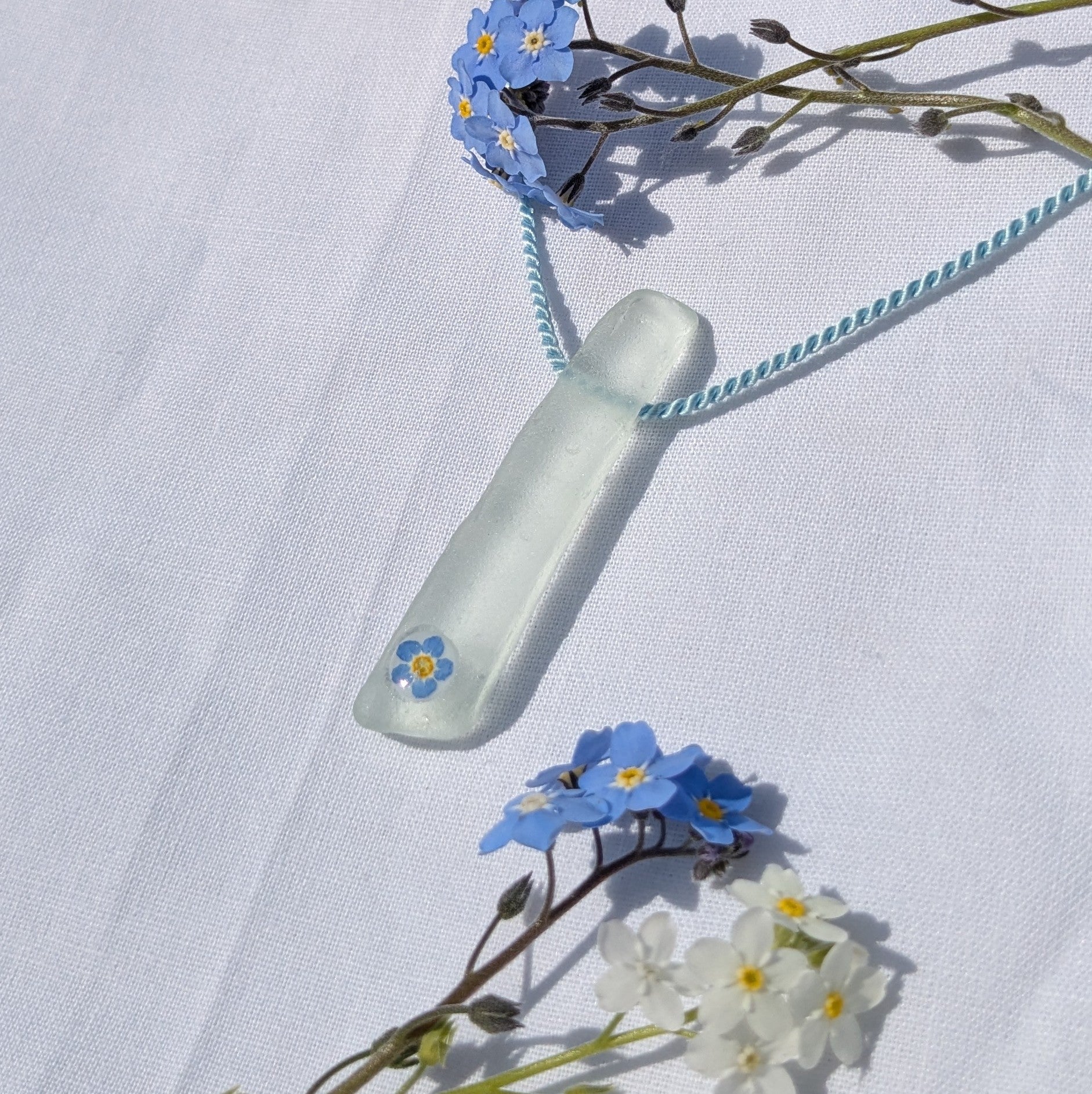 White Isle Of Wight sea glass and forget necklace
