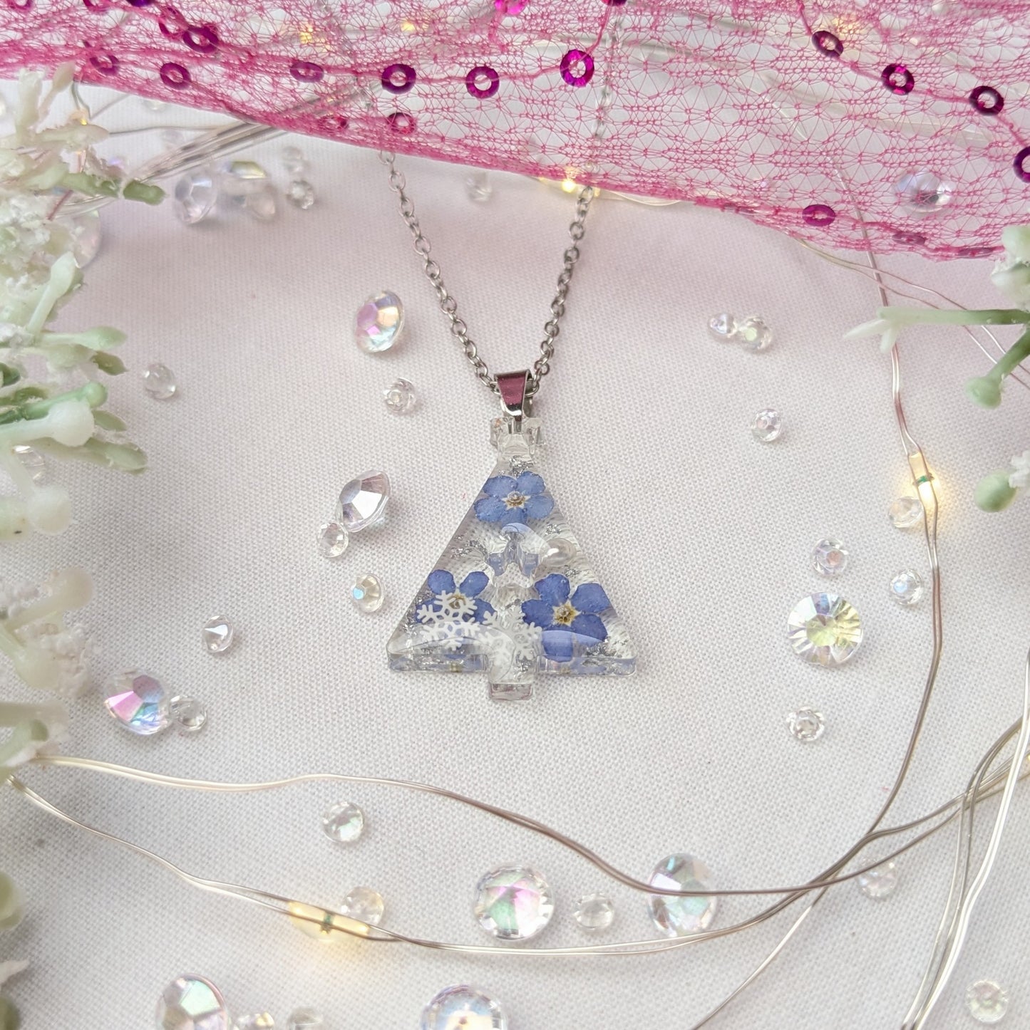 Forget me not Christmas tree necklace (silver)