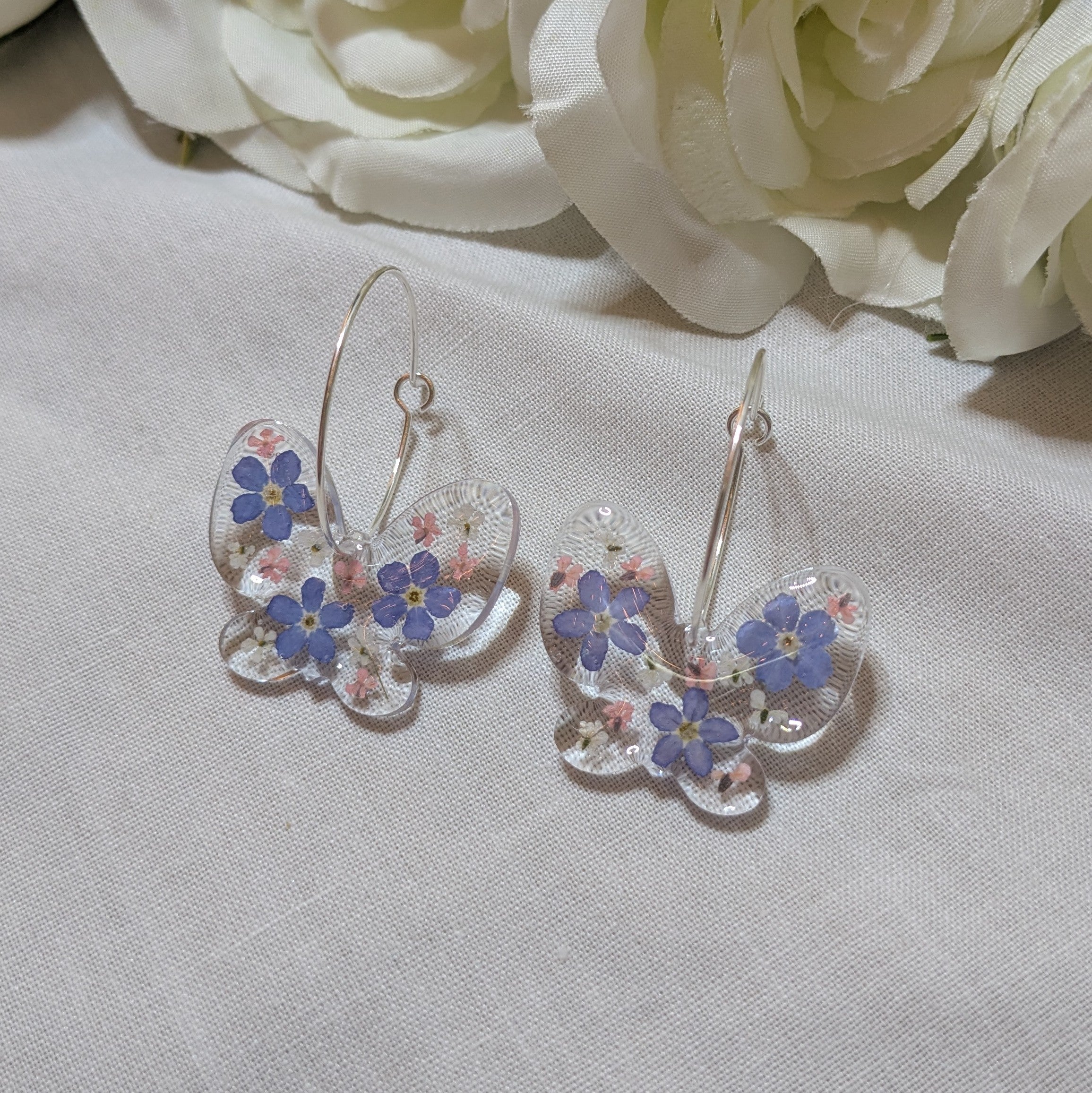 Forget me not butterfly hoops