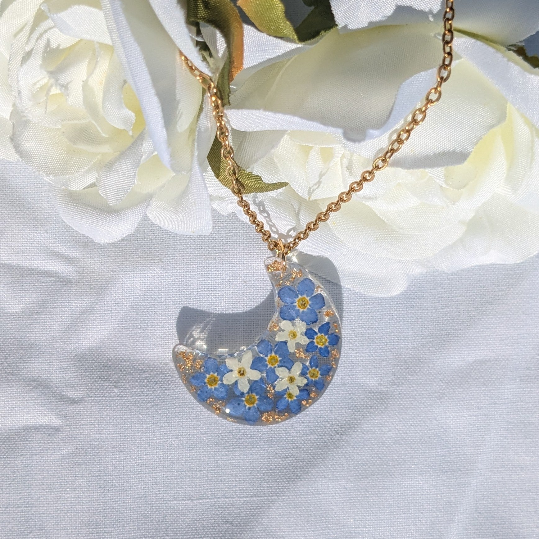 Forget me not moon necklace