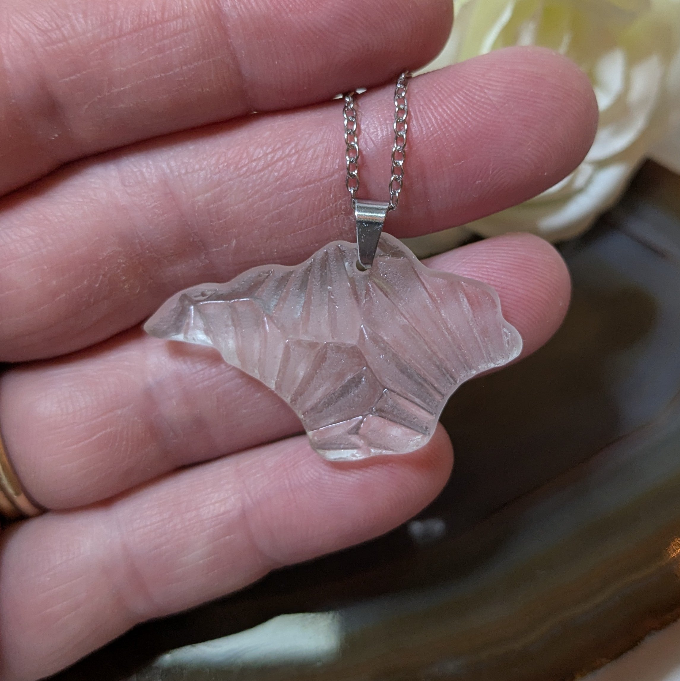 Hand carved patterned Isle of Wight sea glass necklace