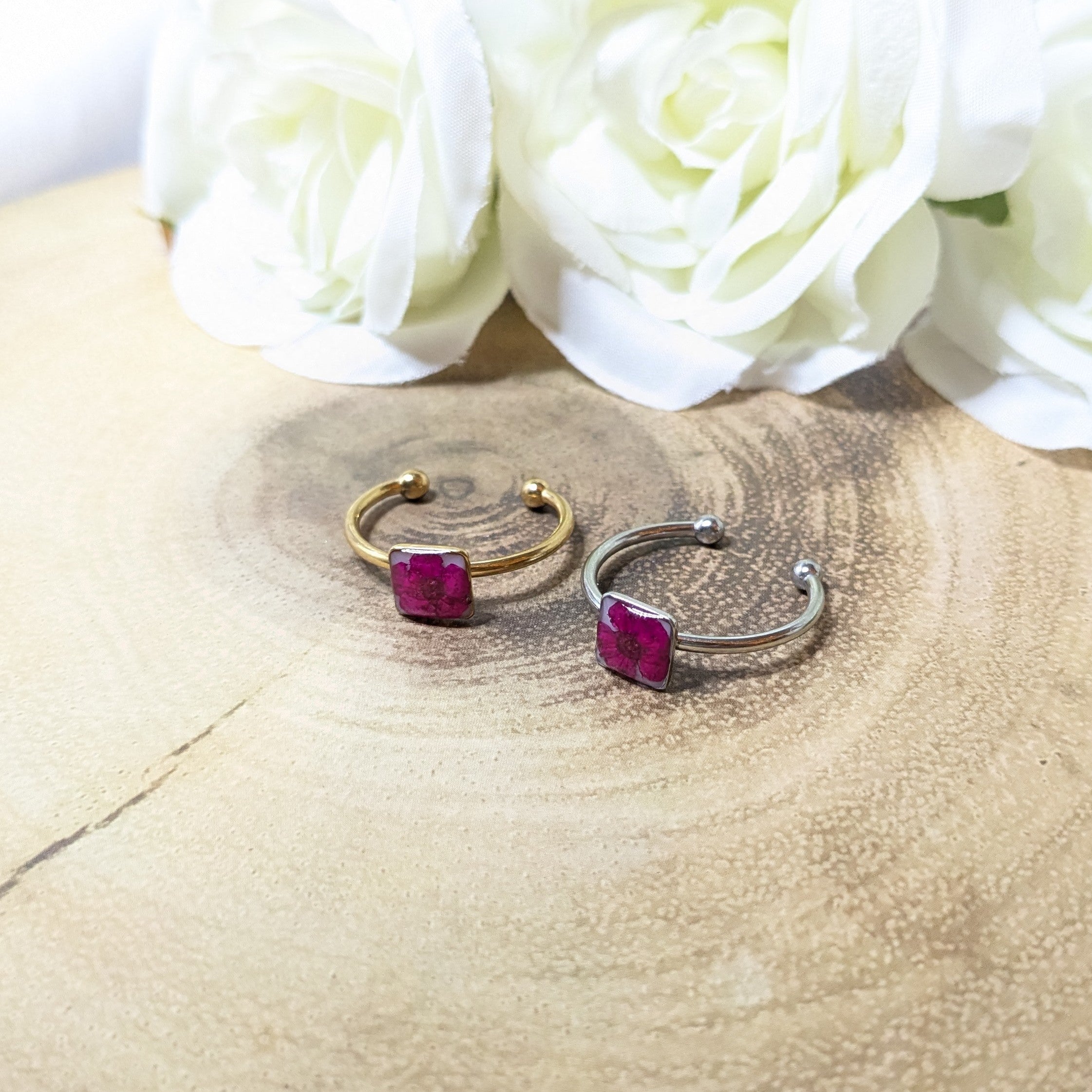 Flower blossom adjustable cuff ring