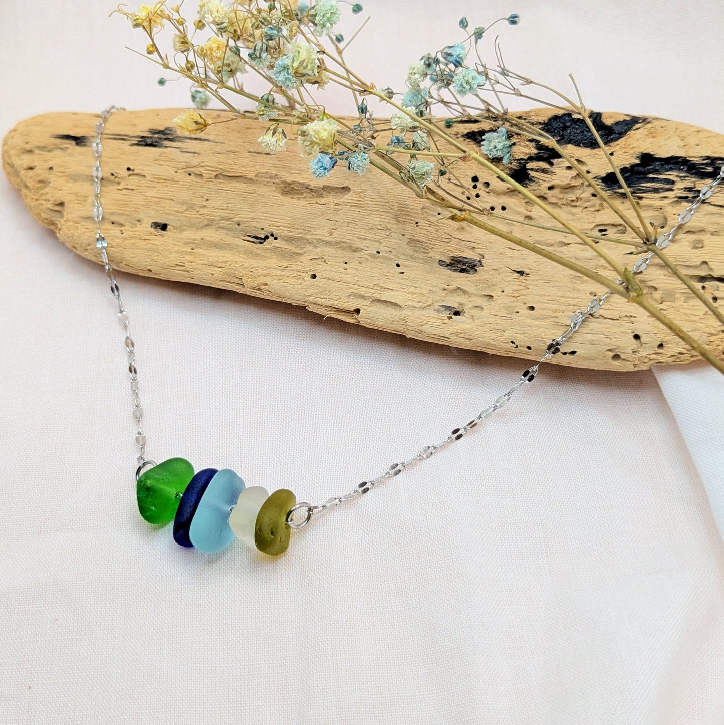 Multicoloured sideways stack necklace (silver)