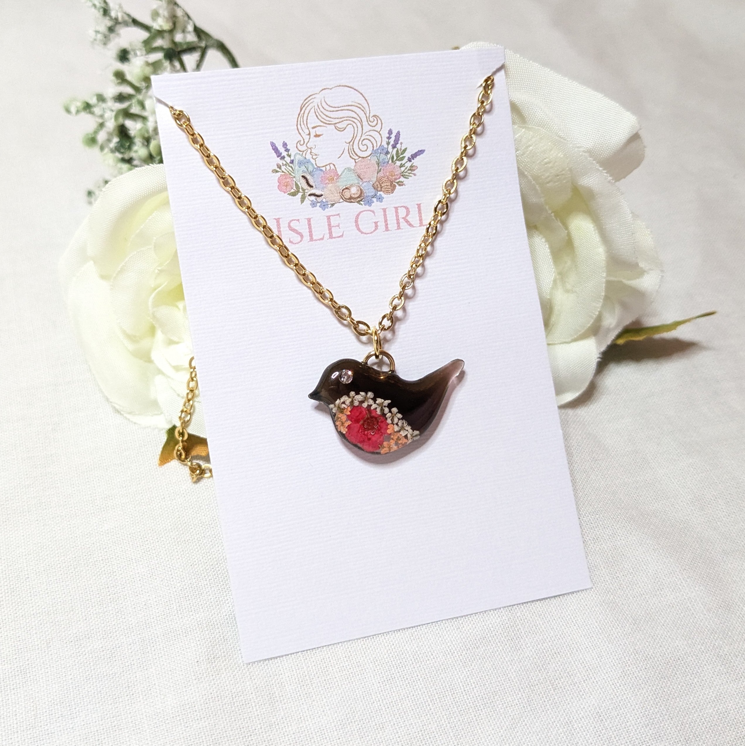 Robin in bloom necklace