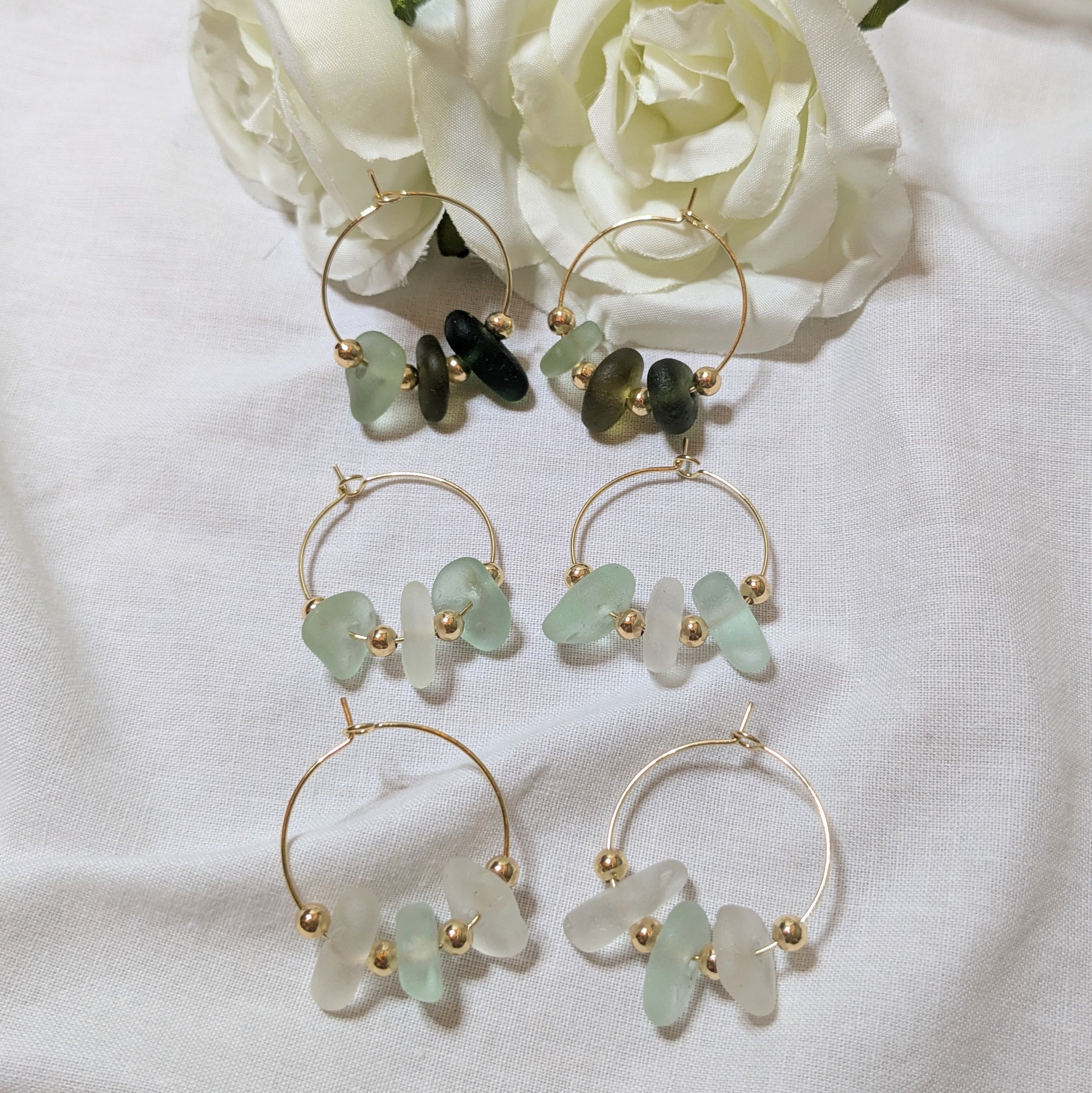 Isle of Wight sea glass hoop earrings