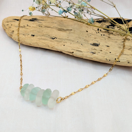 Sea foam sideways stack necklace (gold)