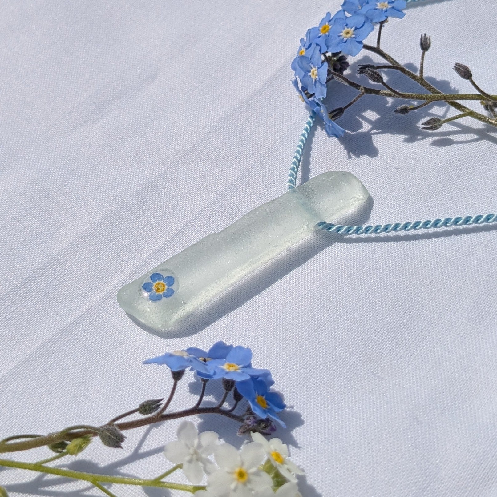 White Isle Of Wight sea glass and forget necklace